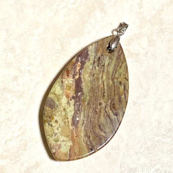 Natural Earthy Jasper Pendant, Large Genuine Gemstone Leaf Shape Pendant - Picture 3 of 11